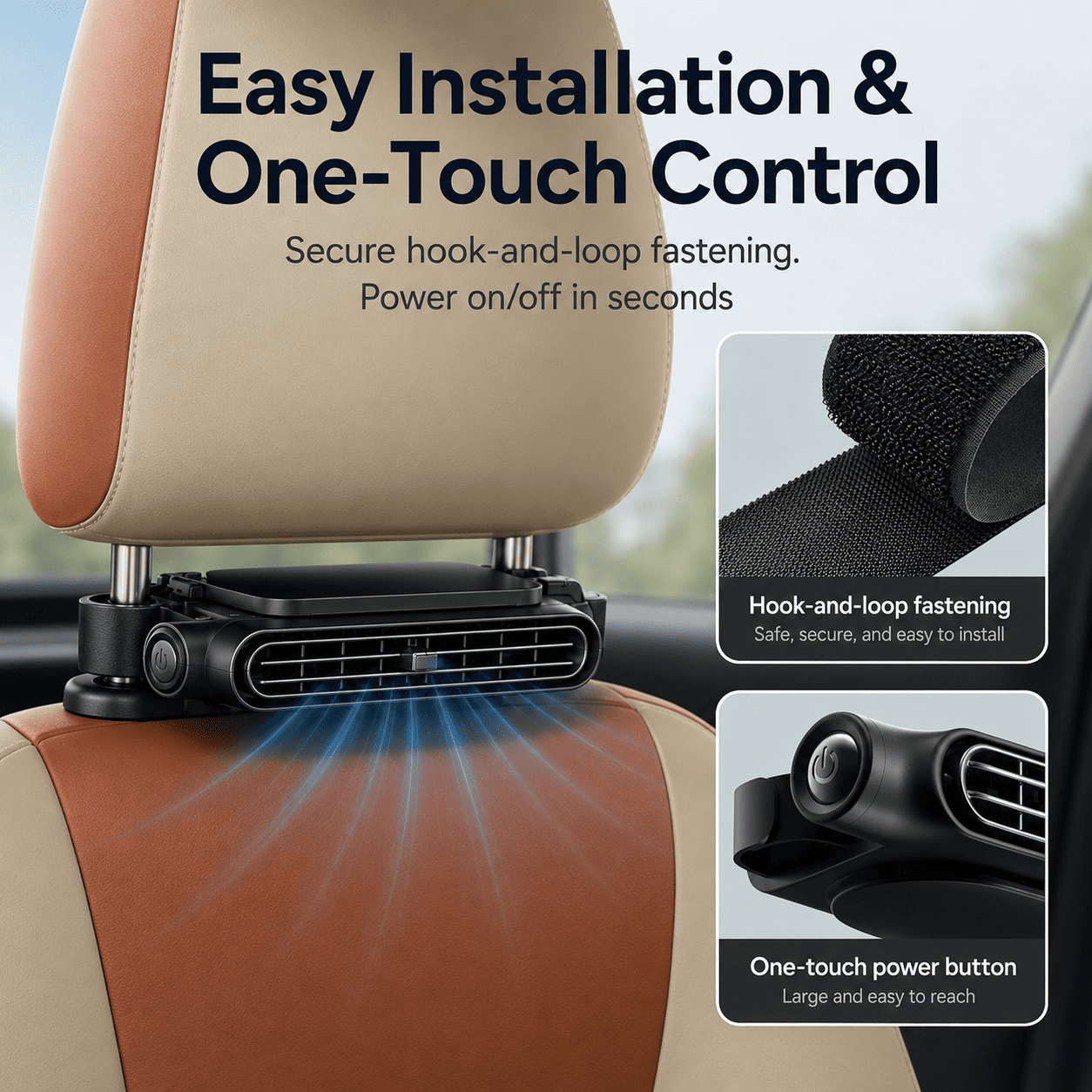 Portable Car Seat Cooling Fan, 9000RPM Fast Cooling