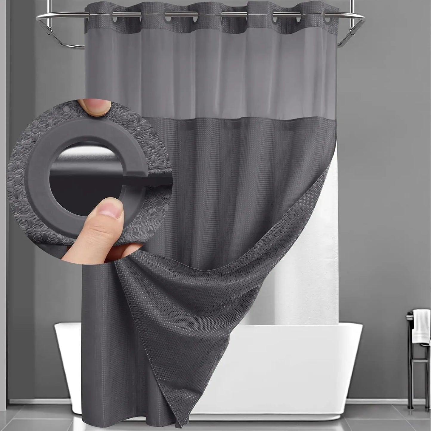 No Hook Shower Curtain with Snap-In Liner