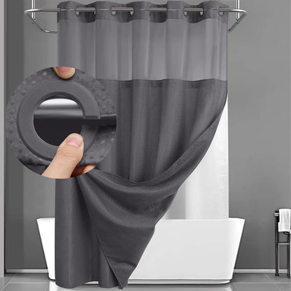 No Hook Shower Curtain with Snap-In Liner