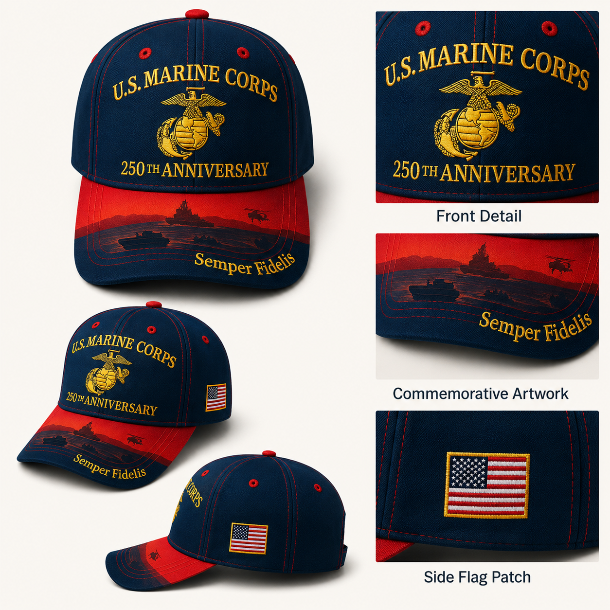 🔥 Father’s Day Sale -❤️ U.S. Marine Corps 250th Anniversary 3D Embroidered Cap 🇺🇸