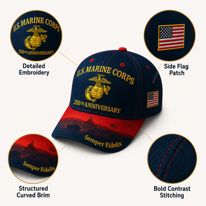 🔥 Father’s Day Sale -❤️ U.S. Marine Corps 250th Anniversary 3D Embroidered Cap 🇺🇸