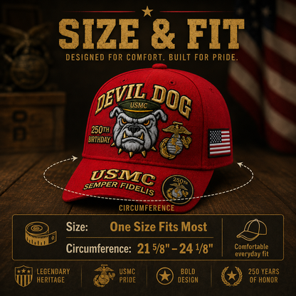 🔥 Father’s Day Sale - ❤️ Handmade Embroidered Devil Dog USMC 250th Birthday Commemorative Cap 🇺🇸