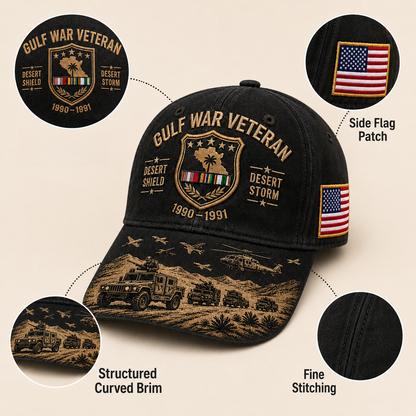 Gulf War Veteran Desert Shield & Desert Storm Commemorative Cap 🇺🇸