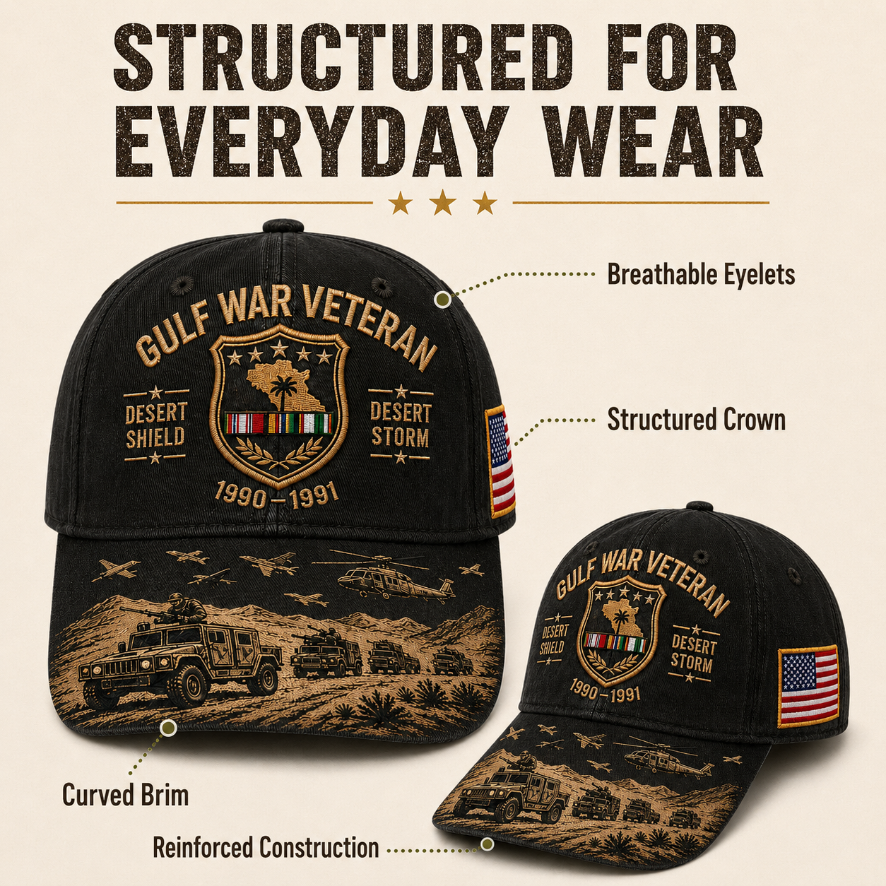 Gulf War Veteran Desert Shield & Desert Storm Commemorative Cap 🇺🇸