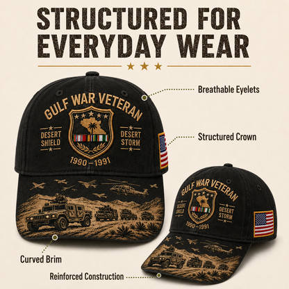 Gulf War Veteran Desert Shield & Desert Storm Commemorative Cap 🇺🇸