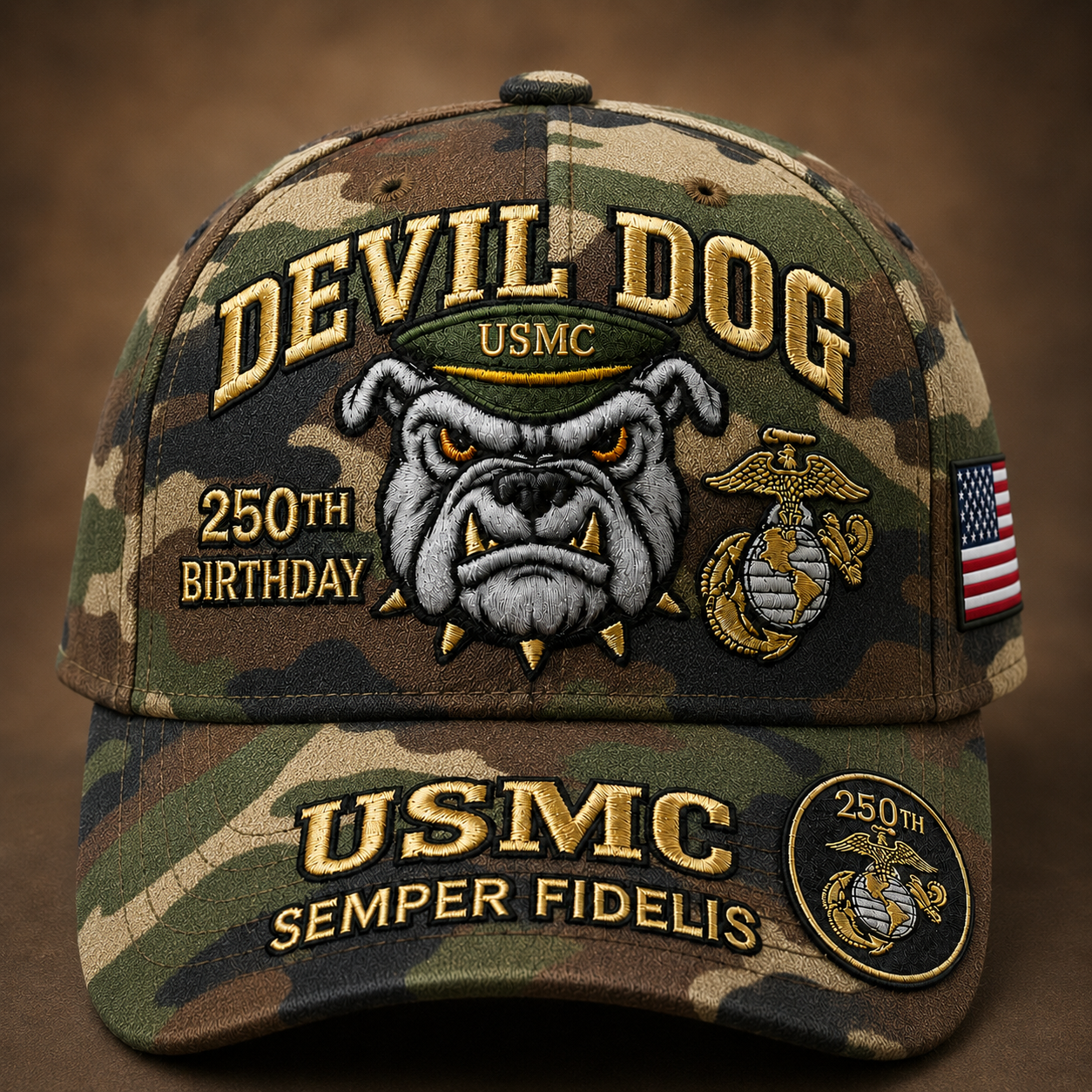 🔥 Father’s Day Sale - ❤️ Handmade Embroidered Devil Dog USMC 250th Birthday Commemorative Cap 🇺🇸