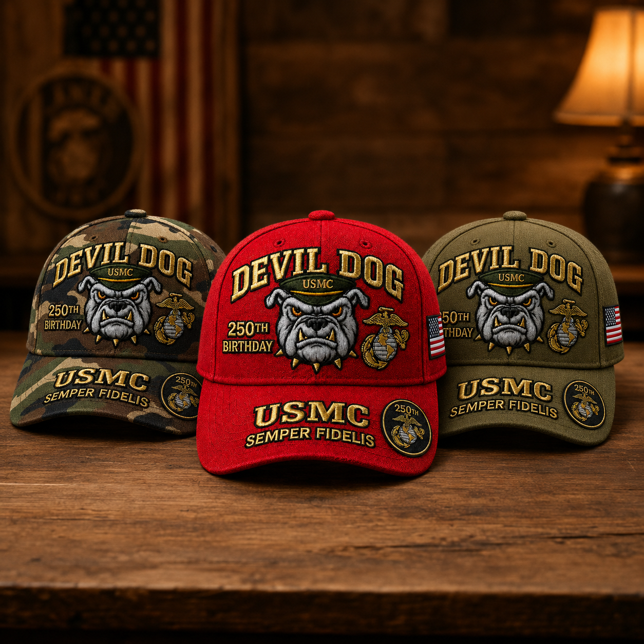 🔥 Father’s Day Sale - ❤️ Handmade Embroidered Devil Dog USMC 250th Birthday Commemorative Cap 🇺🇸