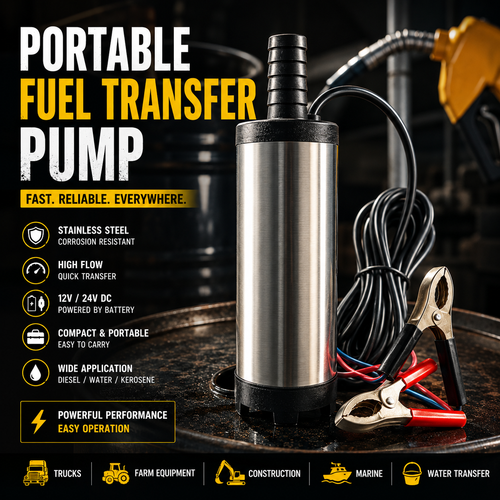 Portable Submersible Pump, DC 12V, Ideal for Diesel, Kerosene & Water - Lightweight, Easy Install, 3m Wire, Coal Oil, Small Size