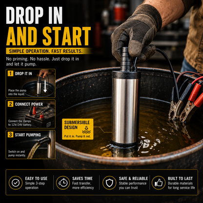 Portable Submersible Pump, DC 12V, Ideal for Diesel, Kerosene & Water - Lightweight, Easy Install, 3m Wire, Coal Oil, Small Size
