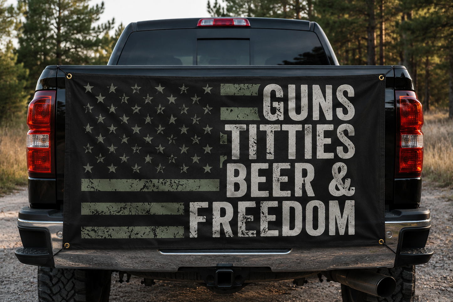 Guns, Titties, Beer & Freedom Flag