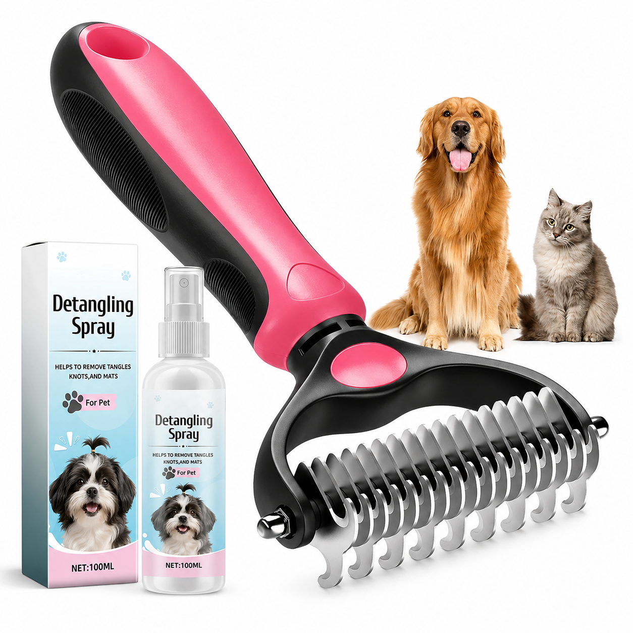 🐾 FLASH SALE: 50% OFF! ✨ Double-Sided Deshedding Pet Brush – Dual-Sided, Ergonomic & Gentle for Dogs & Cats 🐶