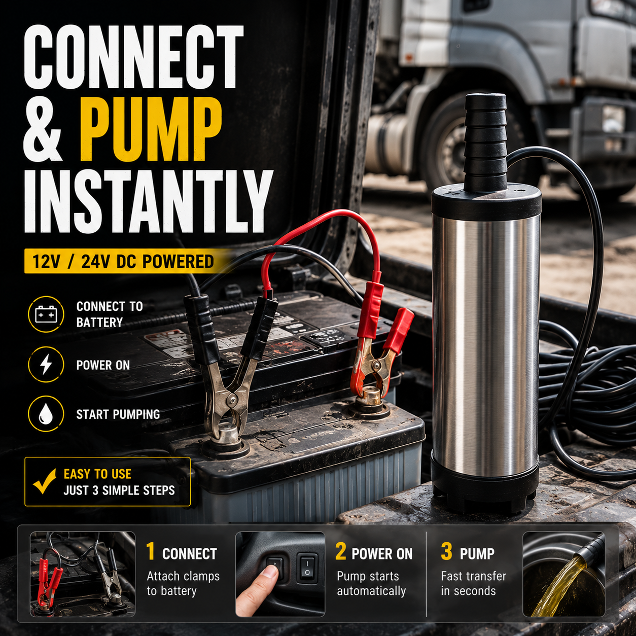 Portable Submersible Pump, DC 12V, Ideal for Diesel, Kerosene & Water - Lightweight, Easy Install, 3m Wire, Coal Oil, Small Size