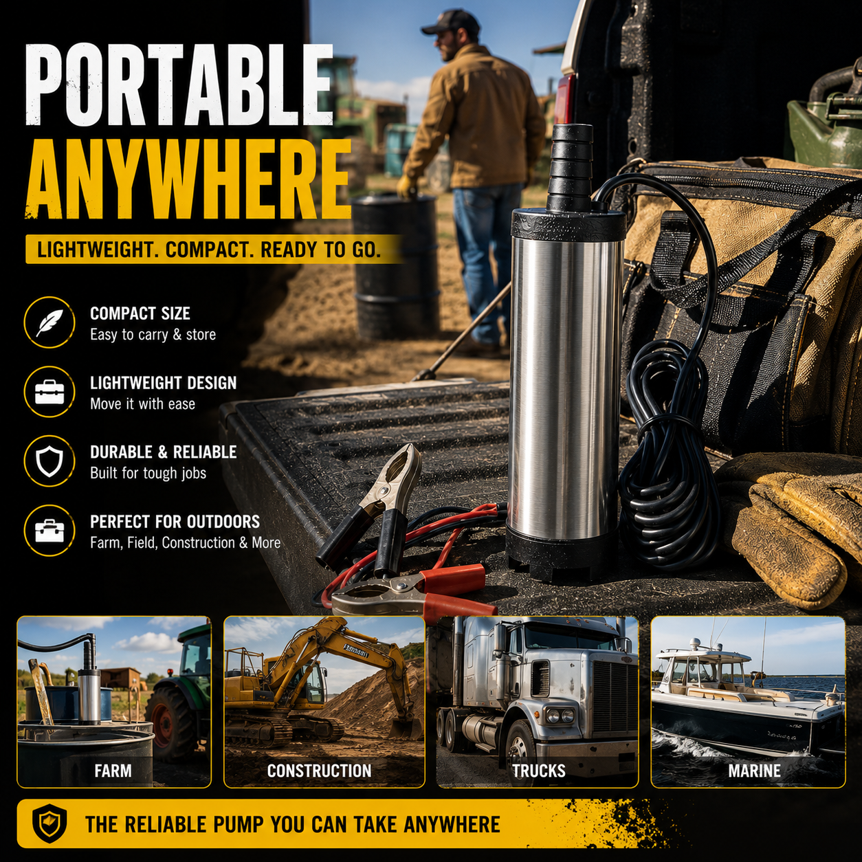 Portable Submersible Pump, DC 12V, Ideal for Diesel, Kerosene & Water - Lightweight, Easy Install, 3m Wire, Coal Oil, Small Size