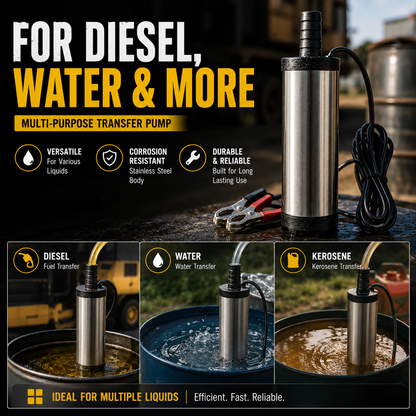 Portable Submersible Pump, DC 12V, Ideal for Diesel, Kerosene & Water - Lightweight, Easy Install, 3m Wire, Coal Oil, Small Size