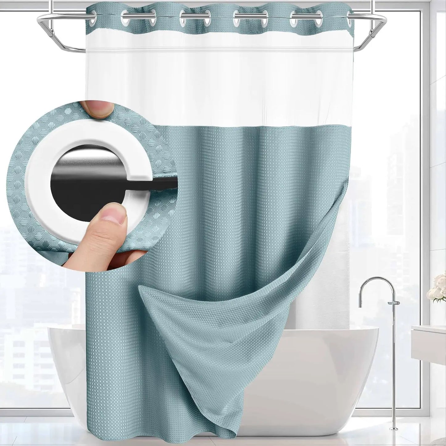 No Hook Shower Curtain with Snap-In Liner