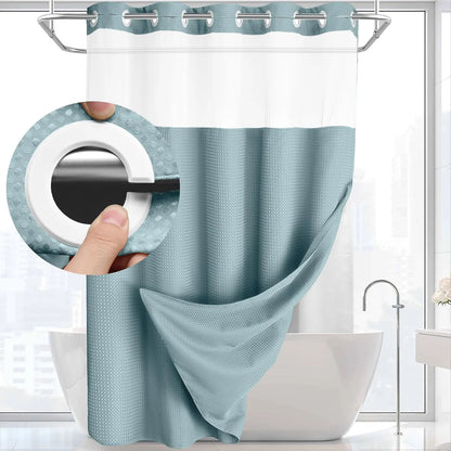No Hook Shower Curtain with Snap-In Liner