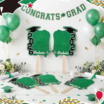 Class of 2026 Graduation Fans with Handle | Double Sided DIY Grad Photo Props