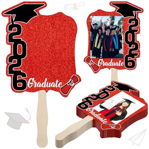Class of 2026 Graduation Fans with Handle | Double Sided DIY Grad Photo Props