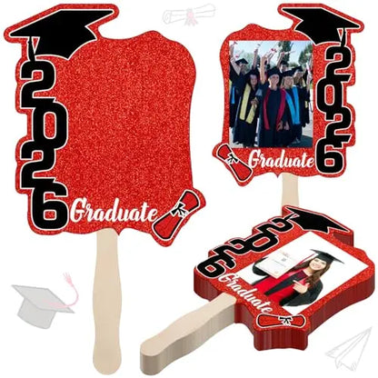 Class of 2026 Graduation Fans with Handle | Double Sided DIY Grad Photo Props