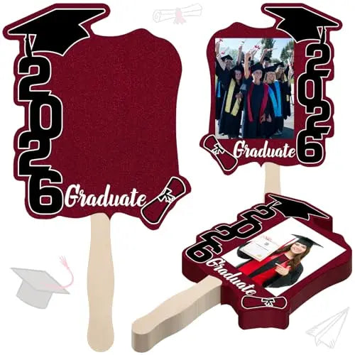 Class of 2026 Graduation Fans with Handle | Double Sided DIY Grad Photo Props