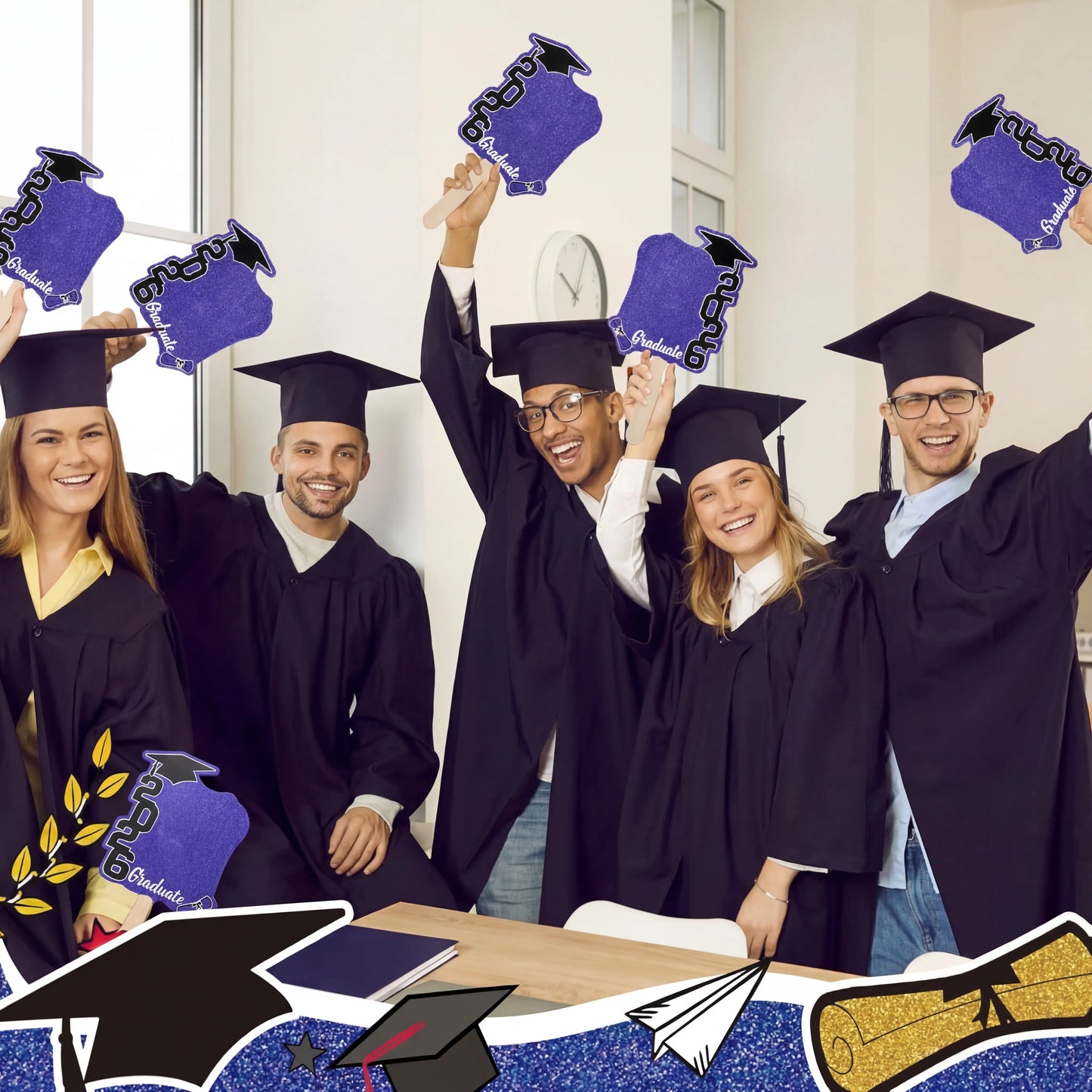 Class of 2026 Graduation Fans with Handle | Double Sided DIY Grad Photo Props