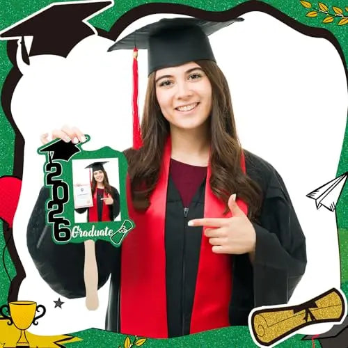 Class of 2026 Graduation Fans with Handle | Double Sided DIY Grad Photo Props