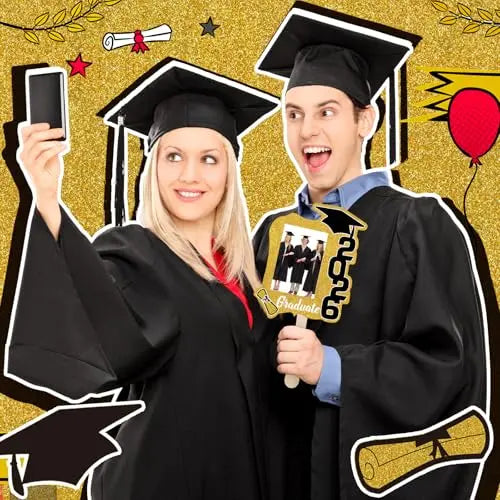 Class of 2026 Graduation Fans with Handle | Double Sided DIY Grad Photo Props