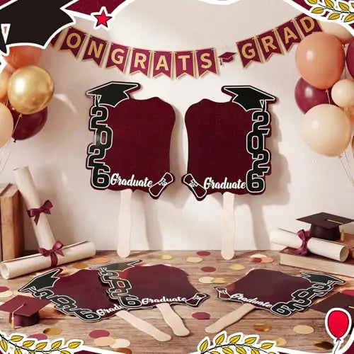 Class of 2026 Graduation Fans with Handle | Double Sided DIY Grad Photo Props