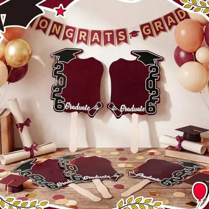 Class of 2026 Graduation Fans with Handle | Double Sided DIY Grad Photo Props