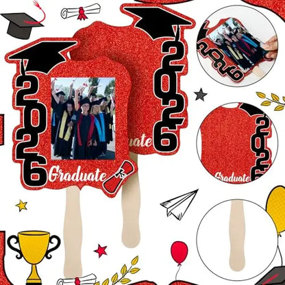 Class of 2026 Graduation Fans with Handle | Double Sided DIY Grad Photo Props