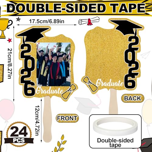 Class of 2026 Graduation Fans with Handle | Double Sided DIY Grad Photo Props