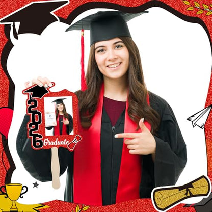 Class of 2026 Graduation Fans with Handle | Double Sided DIY Grad Photo Props