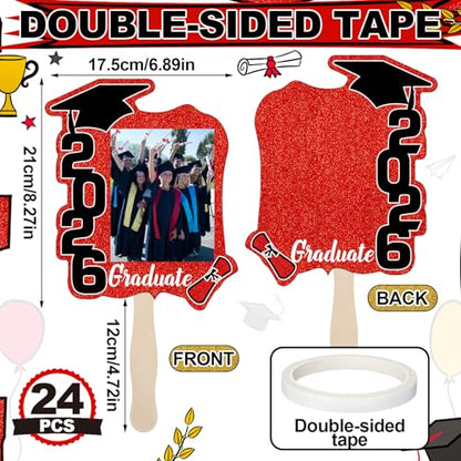Class of 2026 Graduation Fans with Handle | Double Sided DIY Grad Photo Props