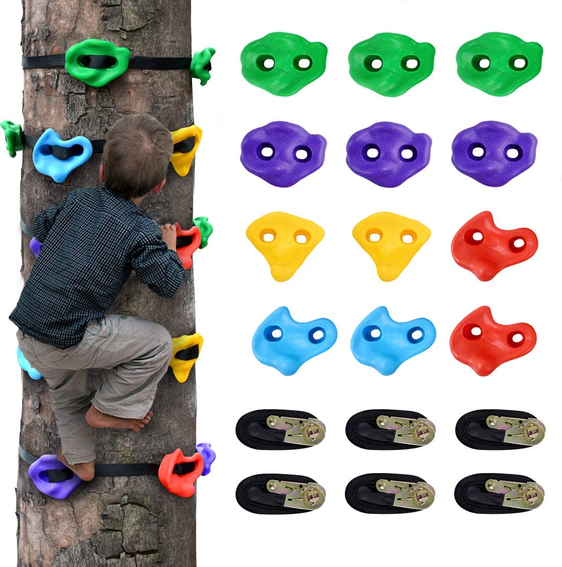 1 SET (12 climbing holds+6 ratchet straps)