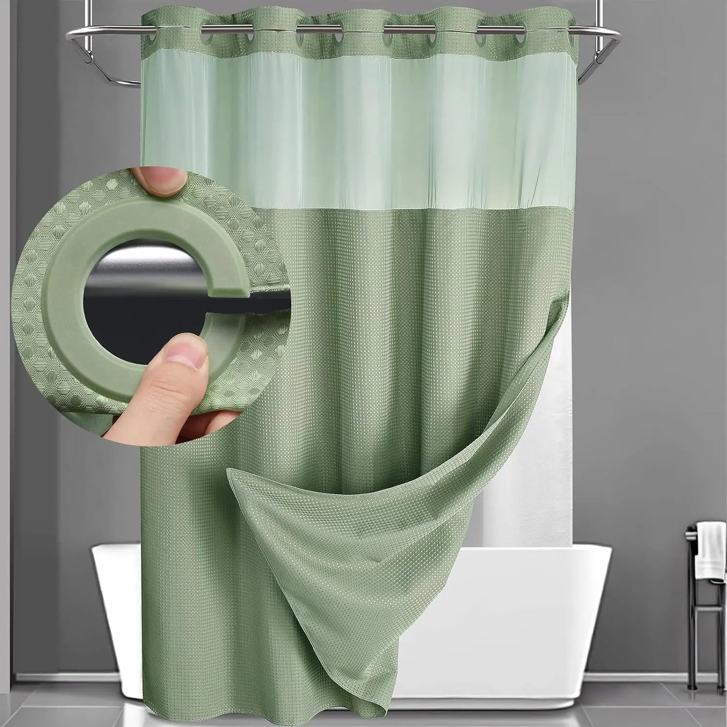 No Hook Shower Curtain with Snap-In Liner