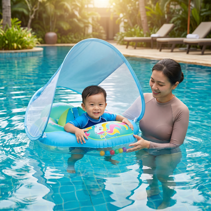 Baby Swim Float with Sun Canopy – Inflatable Infant Swimming Ring for Safe Water Fun