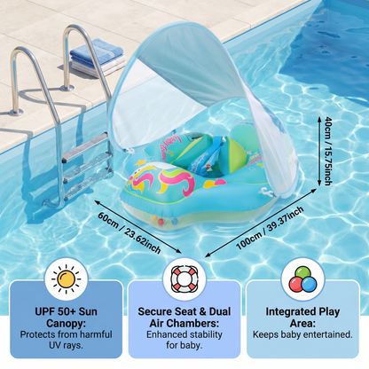 Baby Swim Float with Sun Canopy – Inflatable Infant Swimming Ring for Safe Water Fun