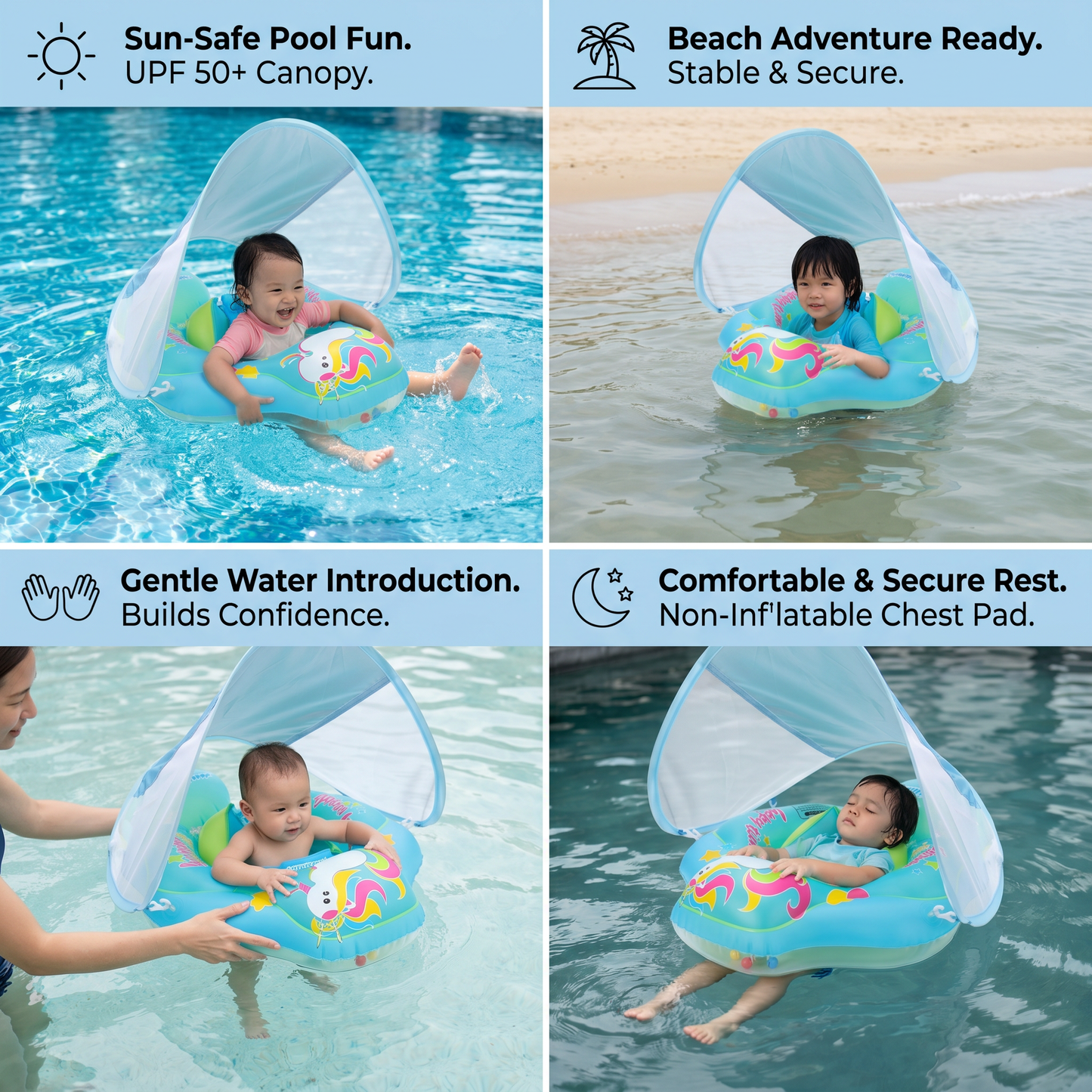 Baby Swim Float with Sun Canopy – Inflatable Infant Swimming Ring for Safe Water Fun