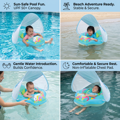 Baby Swim Float with Sun Canopy – Inflatable Infant Swimming Ring for Safe Water Fun
