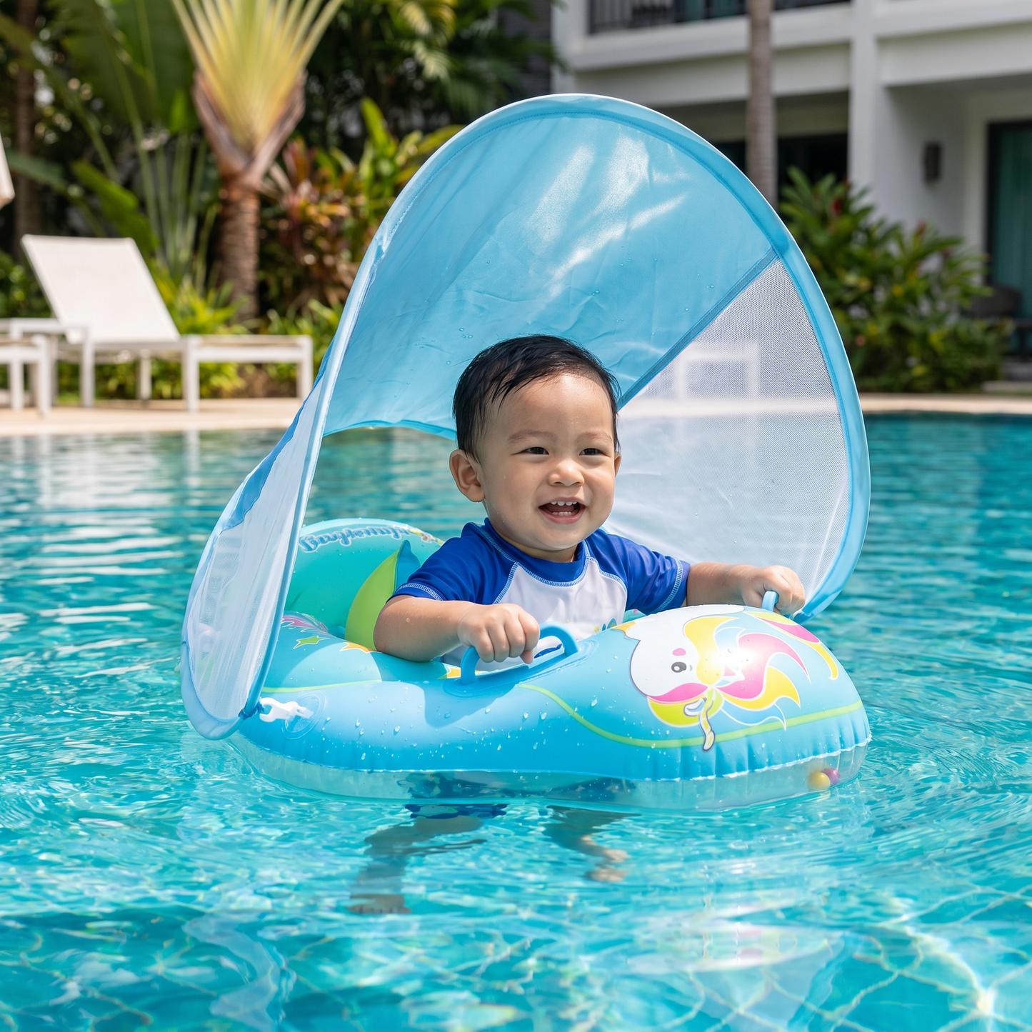 Baby Swim Float with Sun Canopy – Inflatable Infant Swimming Ring for Safe Water Fun