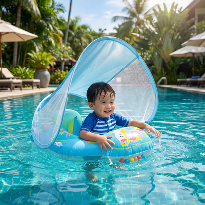 Baby Swim Float with Sun Canopy – Inflatable Infant Swimming Ring for Safe Water Fun