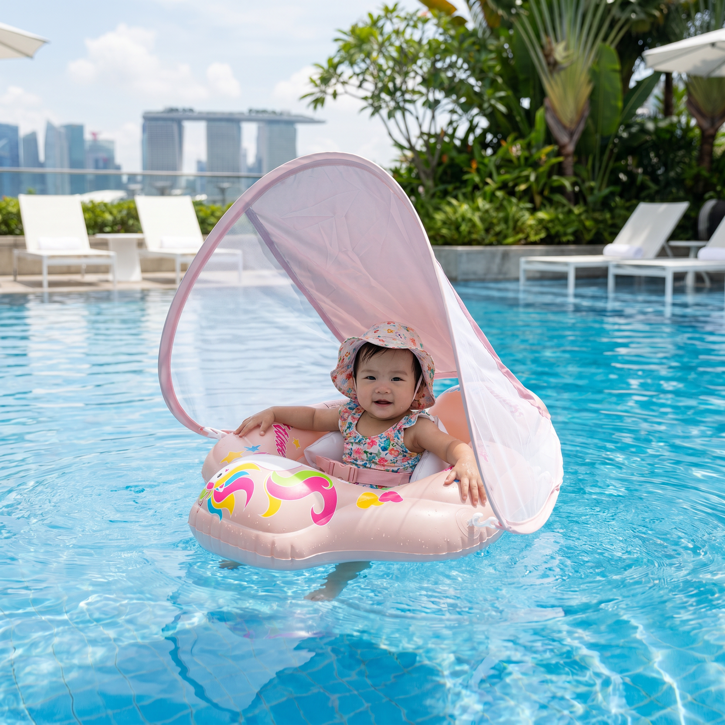 Baby Swim Float with Sun Canopy – Inflatable Infant Swimming Ring for Safe Water Fun