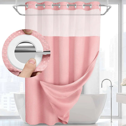 No Hook Shower Curtain with Snap-In Liner
