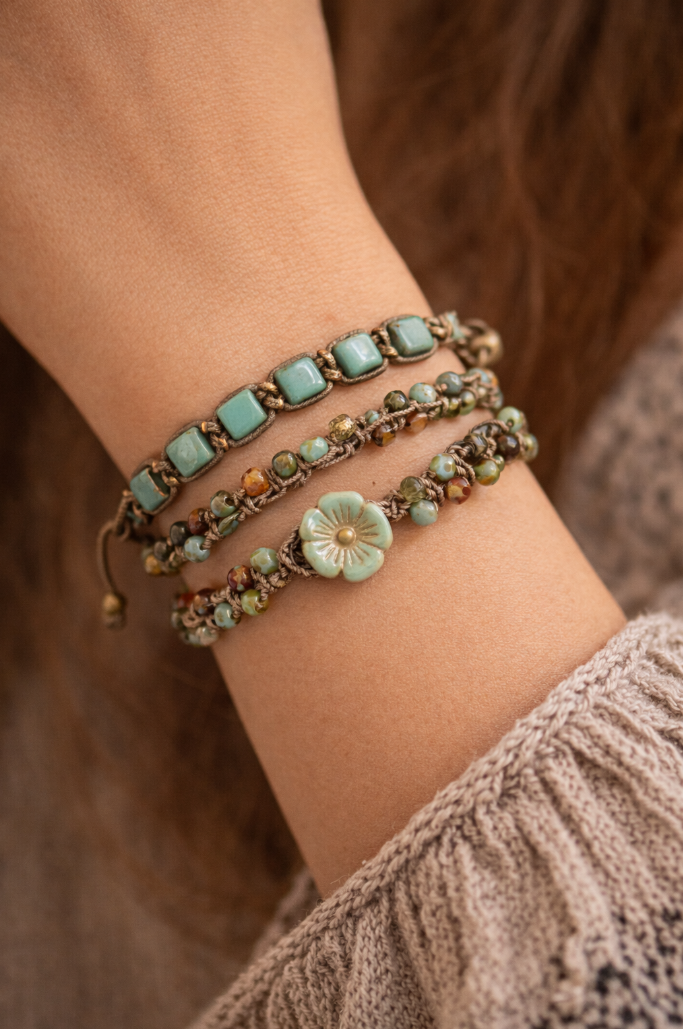 Handmade Bohemian Turquoise Flower Bracelet — Perfect for Hippie and Boho Styles