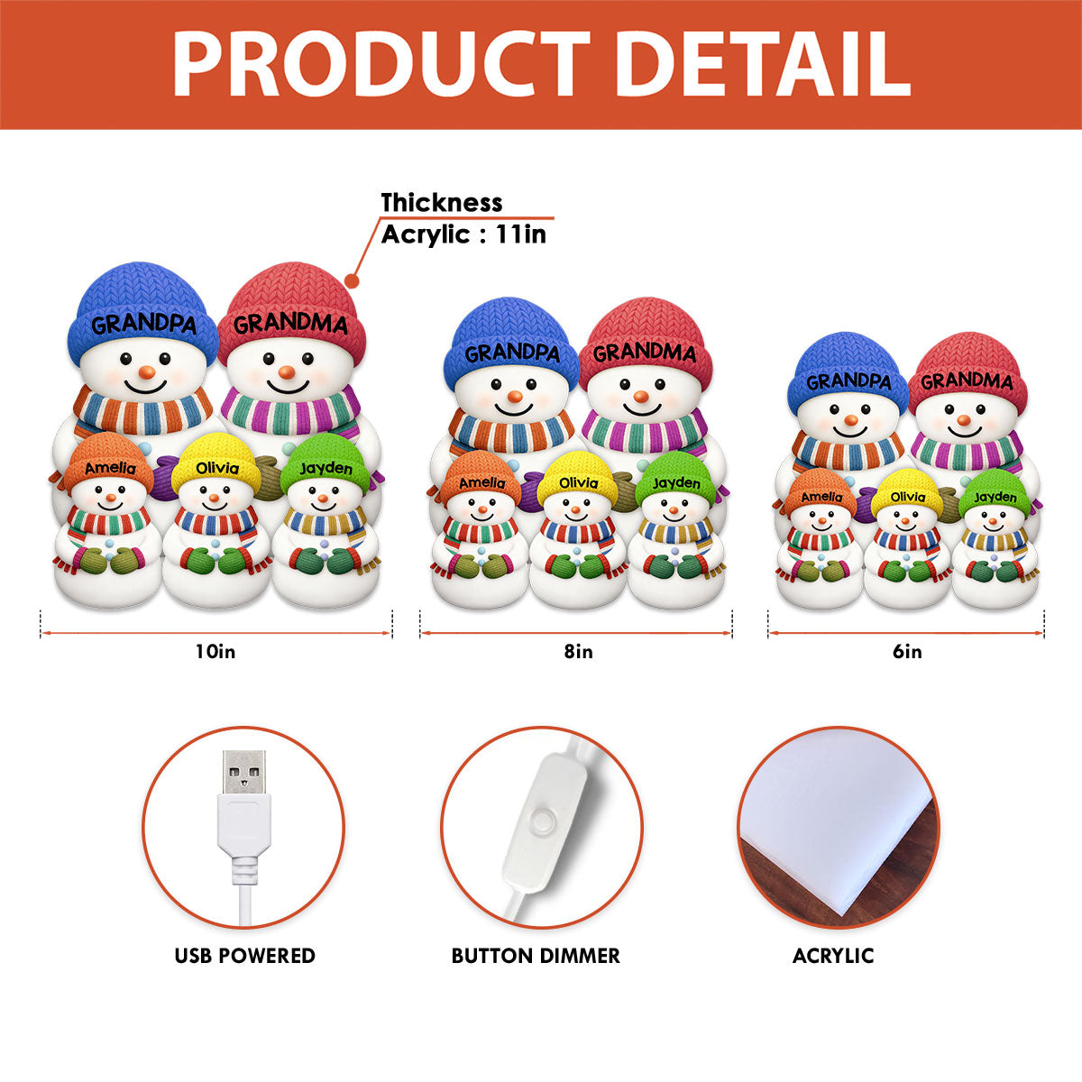 3D Effect Heartwarming Christmas Grandma Grandpa Grandkids Snowman Together - Personalized Light Box - Gift For Grandmas
