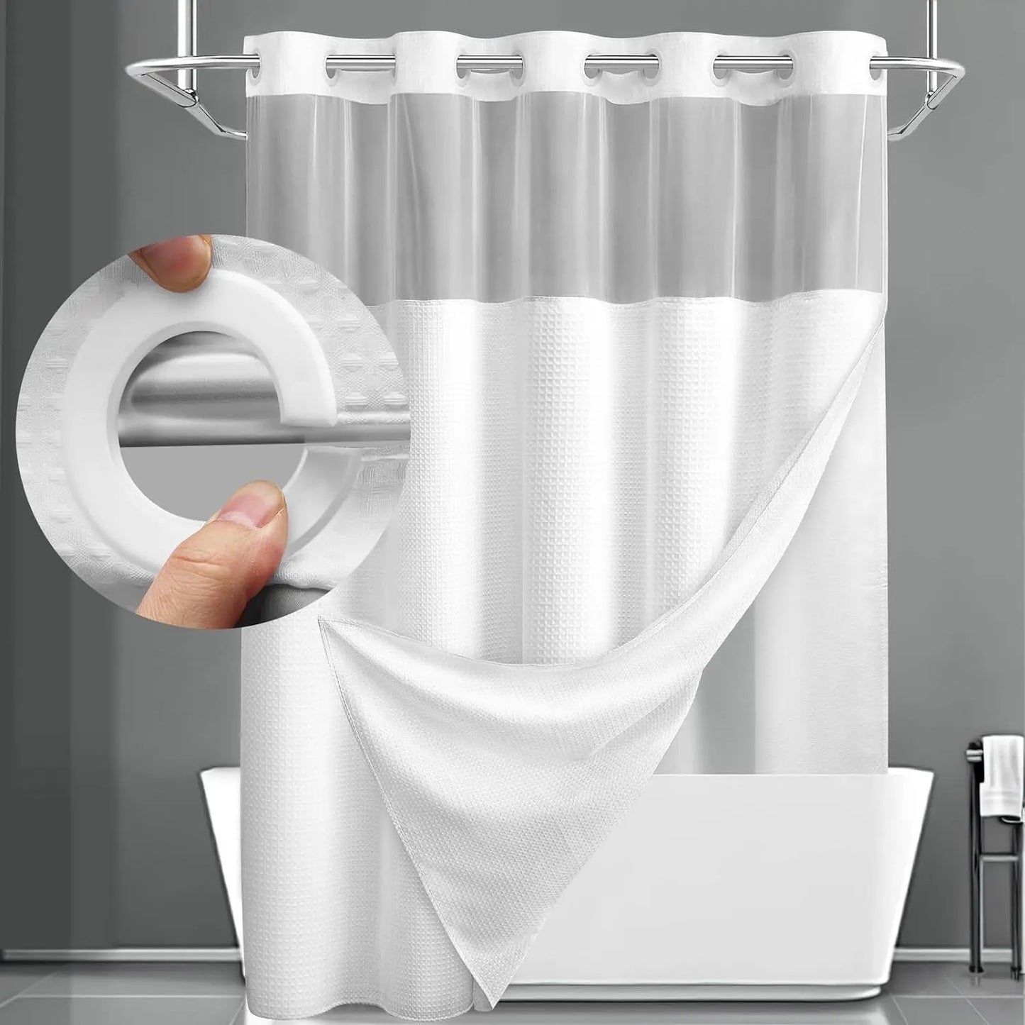 No Hook Shower Curtain with Snap-In Liner