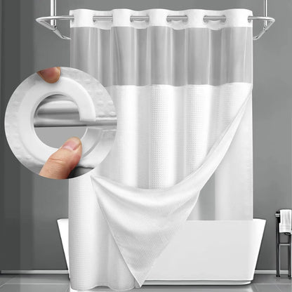 No Hook Shower Curtain with Snap-In Liner