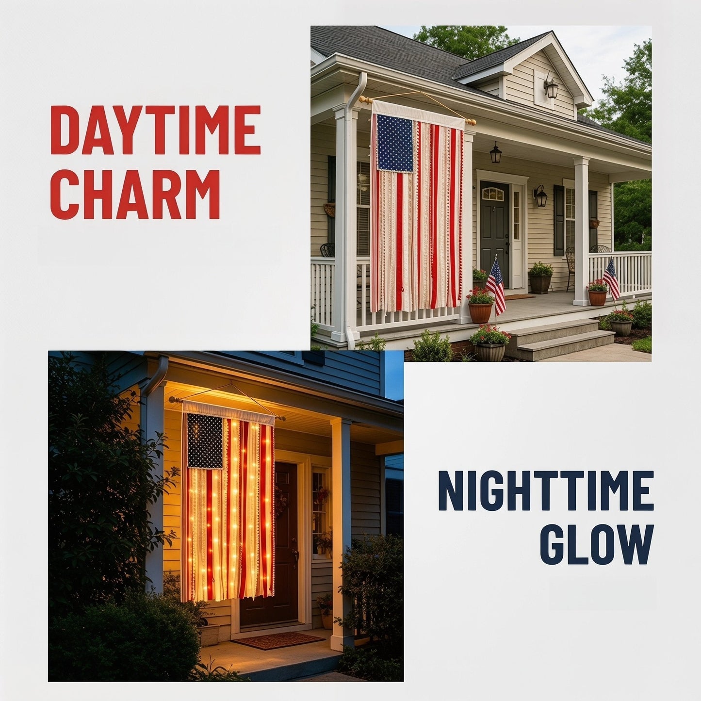 Lighted Rag American Flag Banner
