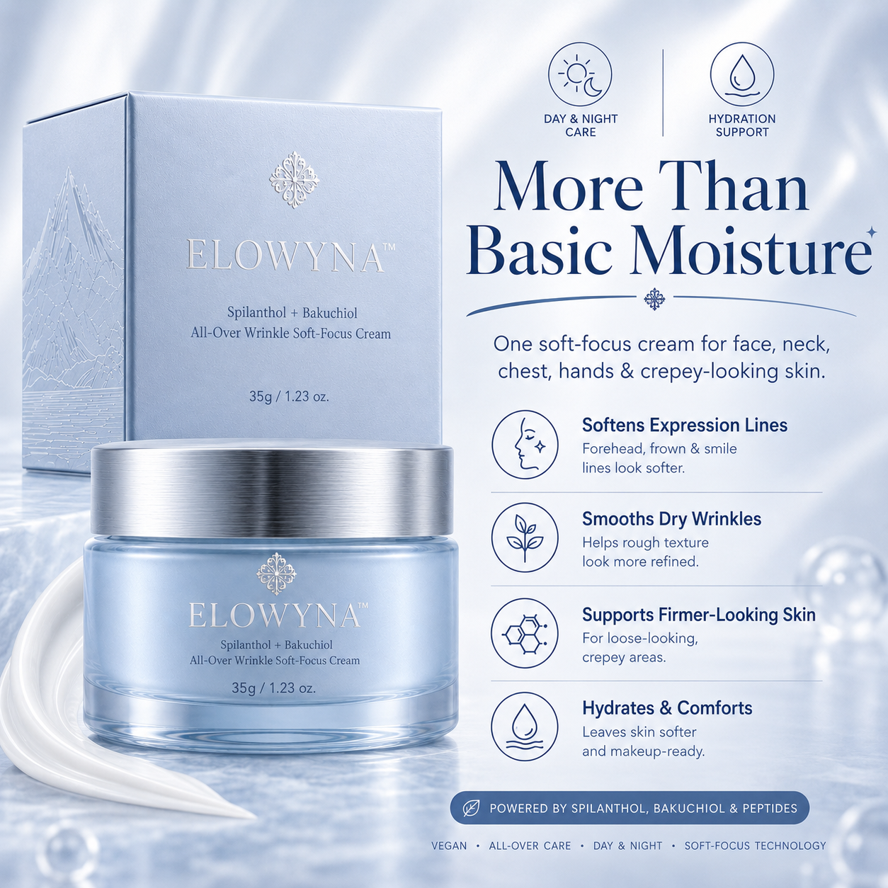 🧠👩‍🔬 Elowyna™ Spilanthol + Bakuchiol All-Over Wrinkle Soft-Focus Cream – Face, Neck, Chest, Hands & Crepey Skin – Smooth, Firm & Blur – 70% OFF Today