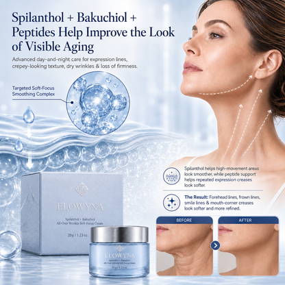 🧠👩‍🔬 Elowyna™ Spilanthol + Bakuchiol All-Over Wrinkle Soft-Focus Cream – Face, Neck, Chest, Hands & Crepey Skin – Smooth, Firm & Blur – 70% OFF Today